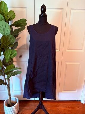 Eileen Fisher Linen blend  Sleeveless Navy Women's Dress small with pockets
